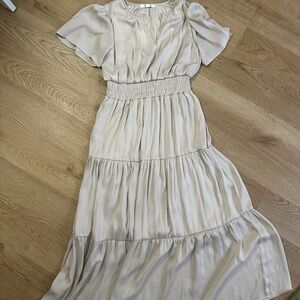 Chic Cream Maxi Dress with Smocked Waist